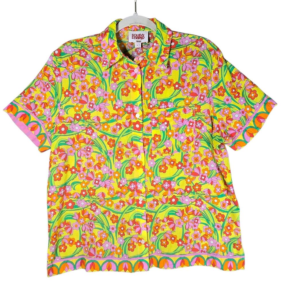 Solid & Striped Shirt Womens Large Multicolor Floral Psychedelic Button Front